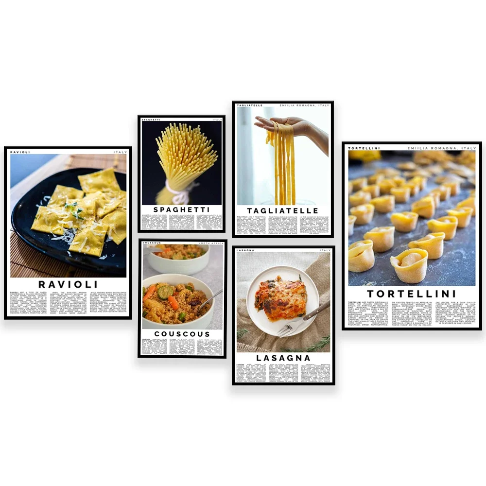 Penne, Lasagna, Ravioli, Couscous, Tortellini, Pasta Print, Restaurant Kitchen Wall Poster, Food Lover, Housewarming Gift