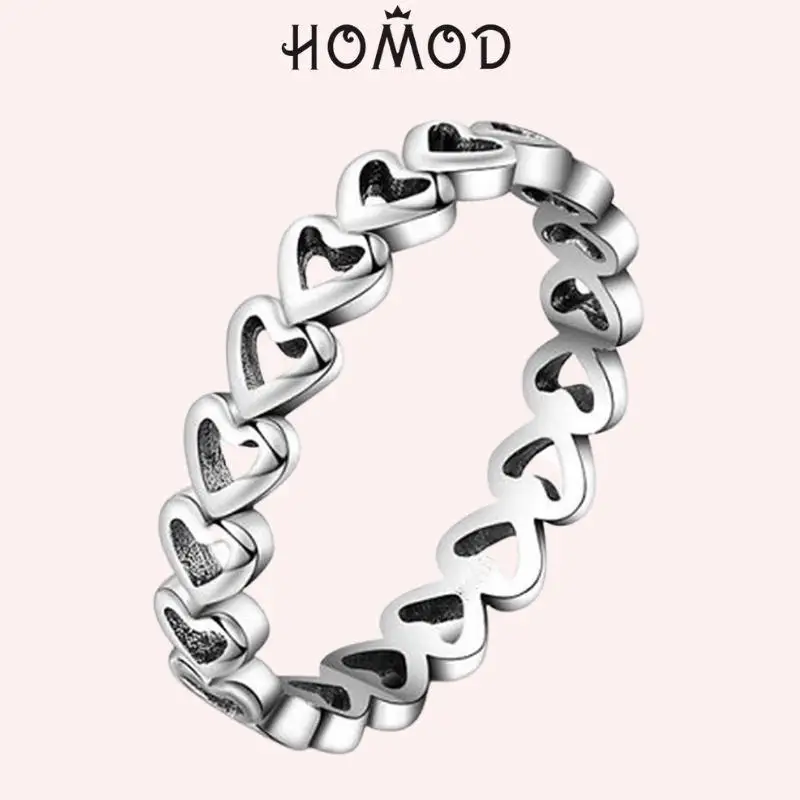 HOMOD New Love Heart Finger Ring For women metal Silver color Ring Original Brand Ring Women Jewelry Gift