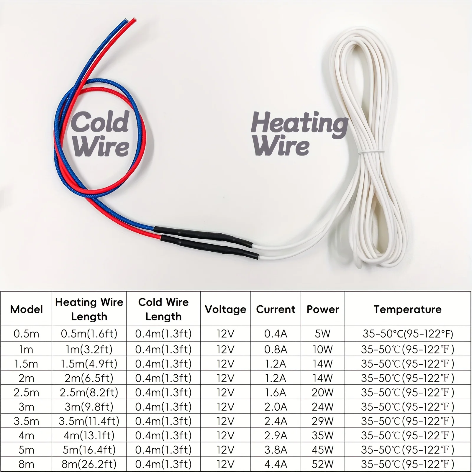 12V Silicone Rubber Low-voltage Heating Wire with Cold Wire Do Joint for Car Seats/Electric Blankets/Heating Pads/Floor Mat