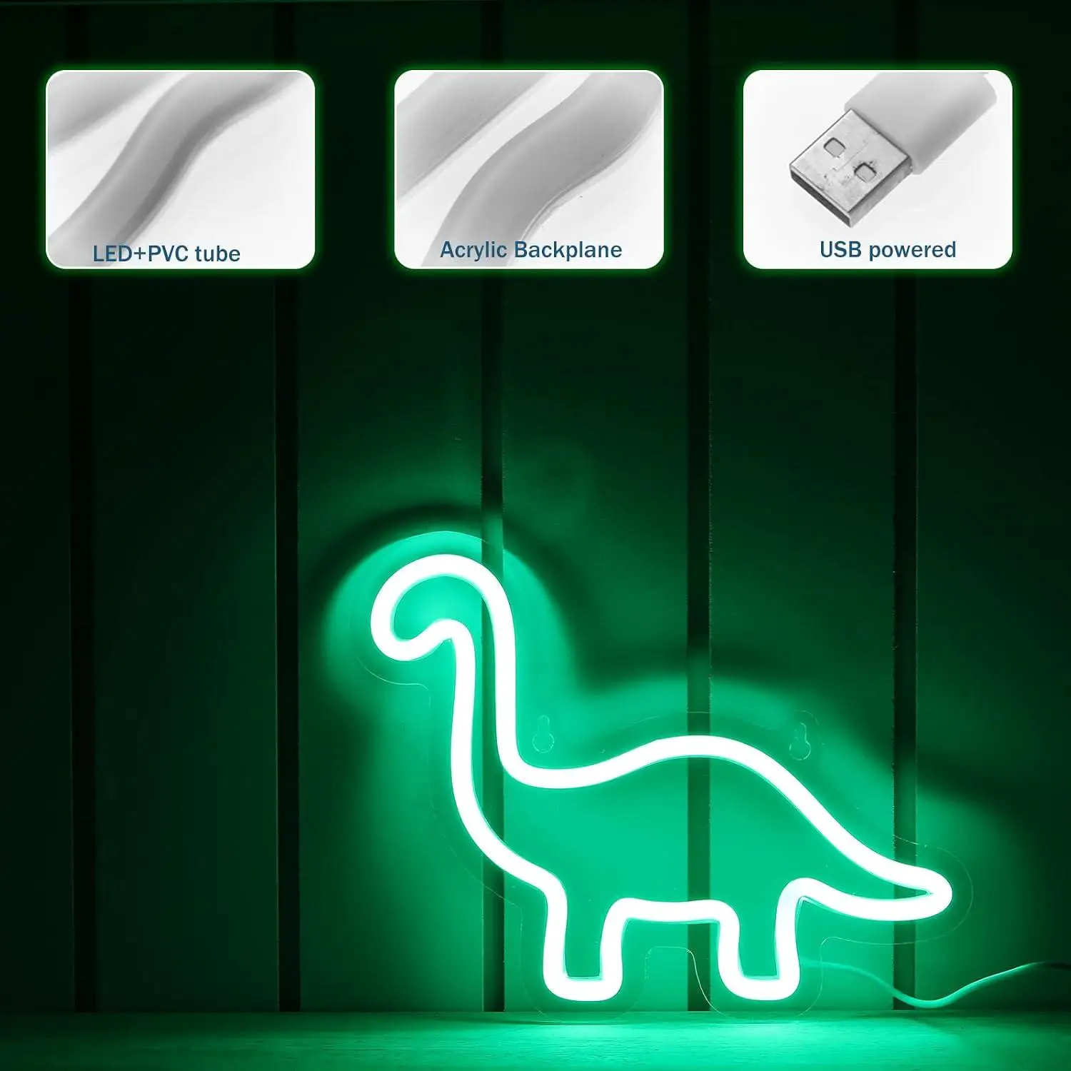 3 Pack Dinosaur Neon Signs USB Dimmable LED Light For Boys Bedroom Nursery Playroom Wall Decoration Night Light Gifts for Kids
