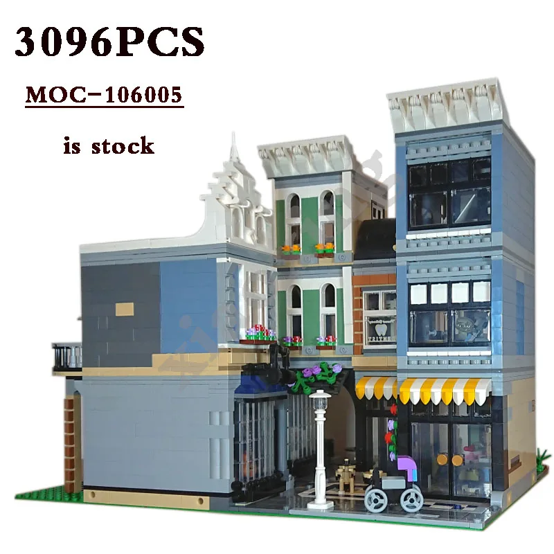 Classic MOC-106005 Assembly Alley - Chamfer - Assembly Square 10255 Alternative Build DIY Model 3096 Building Block Toys