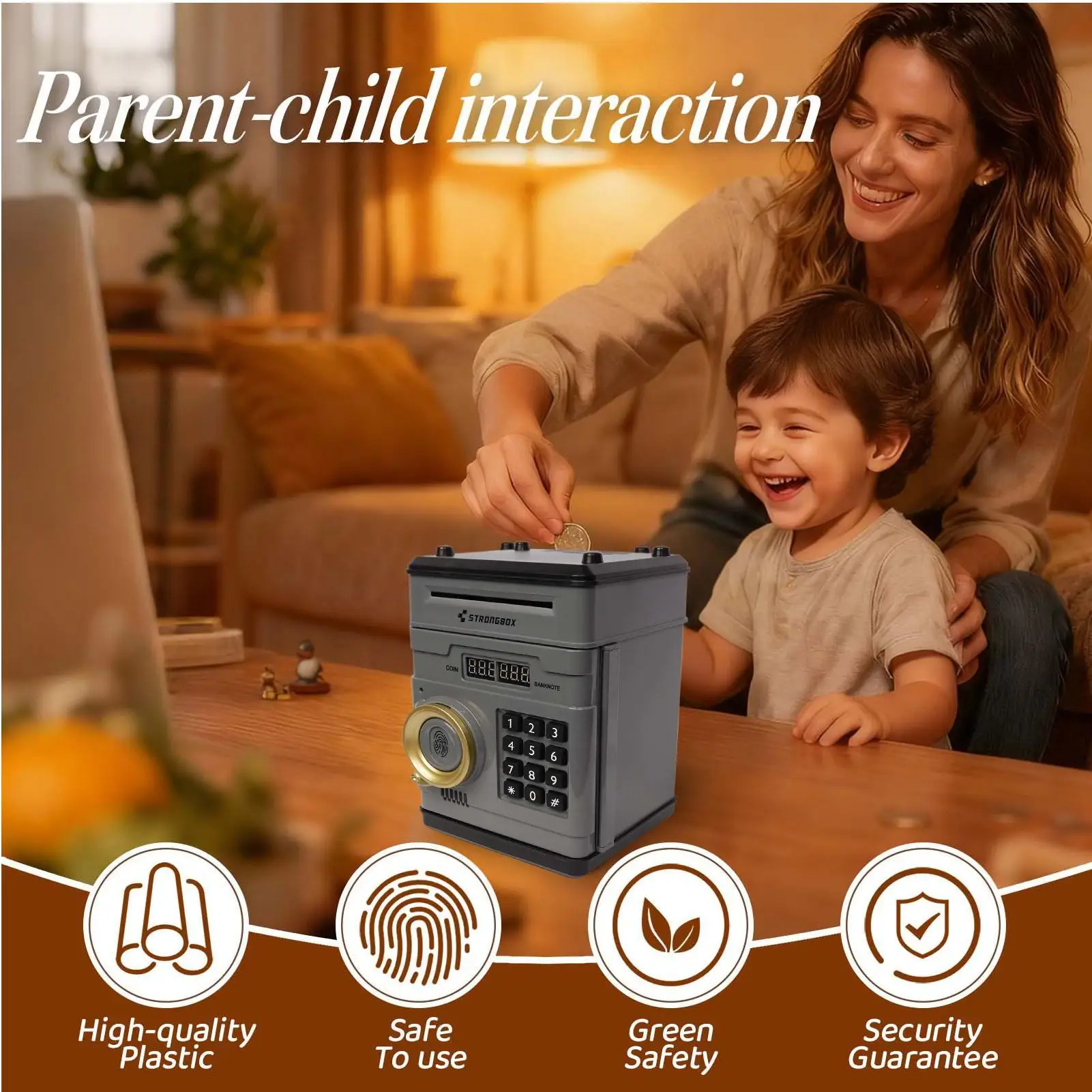 صندوق الأمان لبنك المال الإلكتروني مع قفل بكلمة مرور رقمية، لعبة ATM، منظم العملات المعدنية النقدية للأطفال، هدية تعليمية، حصالة على شكل حيوان #2