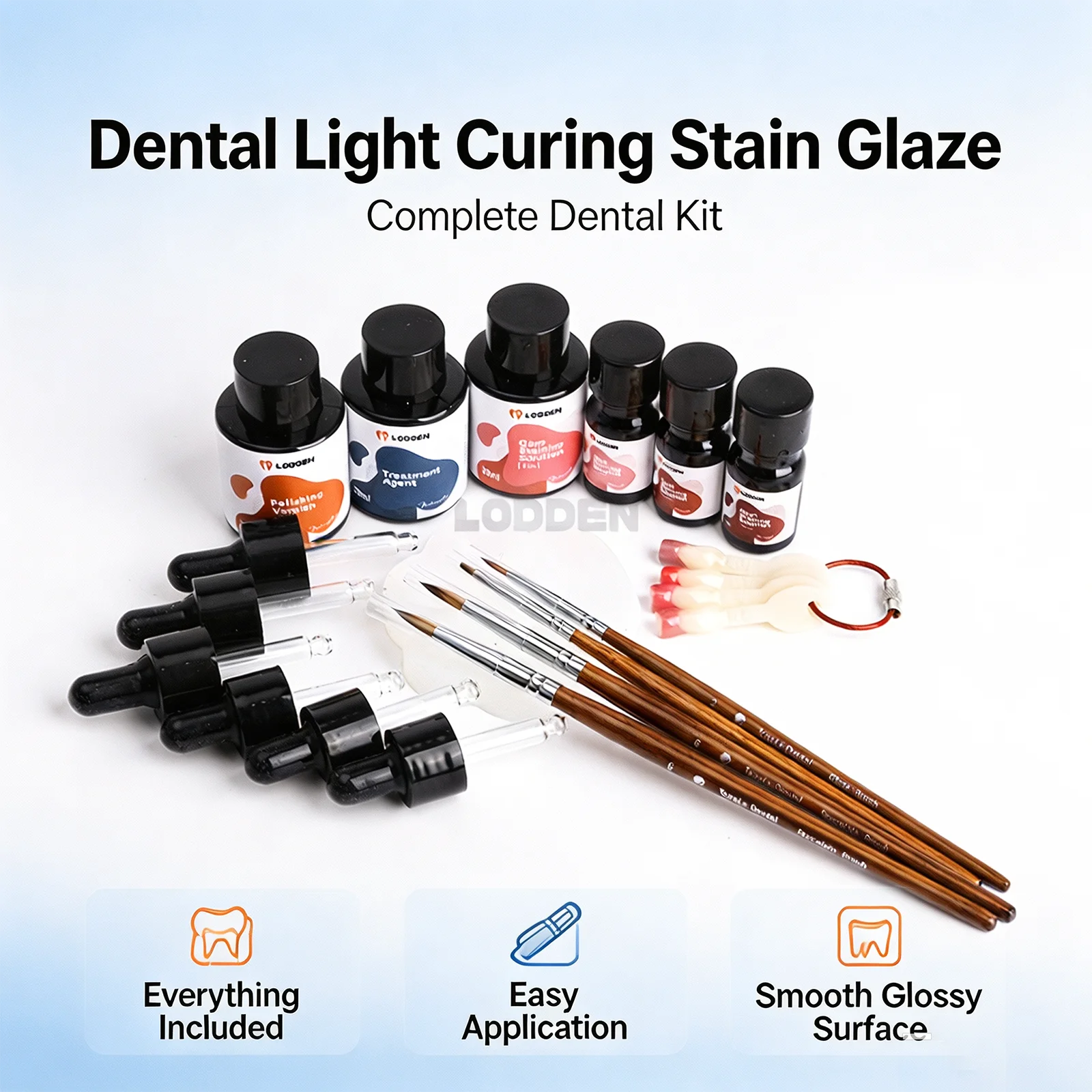 LODDEN Dental Light Curing Stain Glaze Paste for All Ceramics Dental Lab Materials Acrylic Gums Crown Simulated Modification KIT