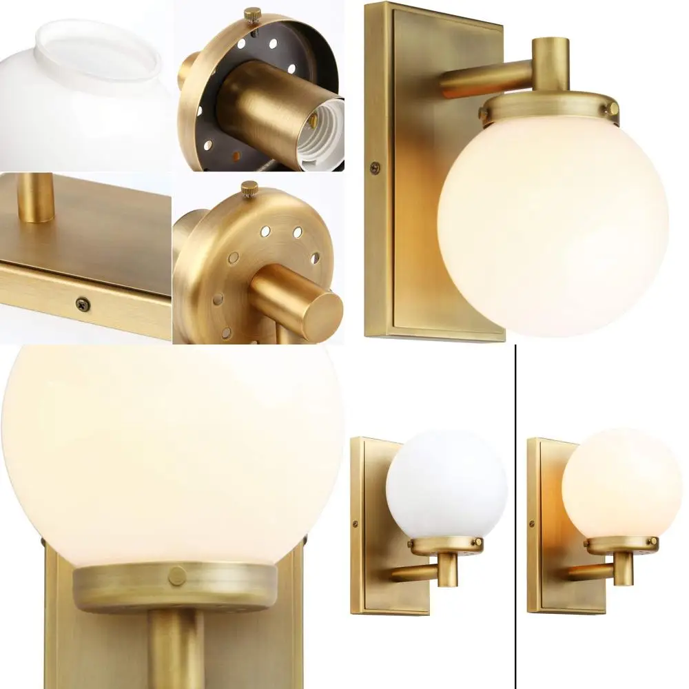 

Classic Wired Wall Sconce with White Globe Glass, Industrial Style Bathroom Vanity Light, Suitable for Indoor Hallway, Kitchen,