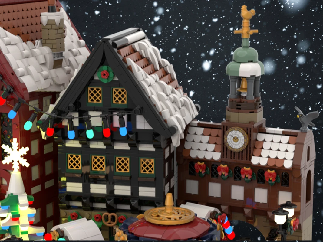 Squisito nuovo modello di blocchi MOC, famosa vista stradale, tecnologia tedesca della città vecchia di Natale, set fai da te giocattolo modulare per bambini
