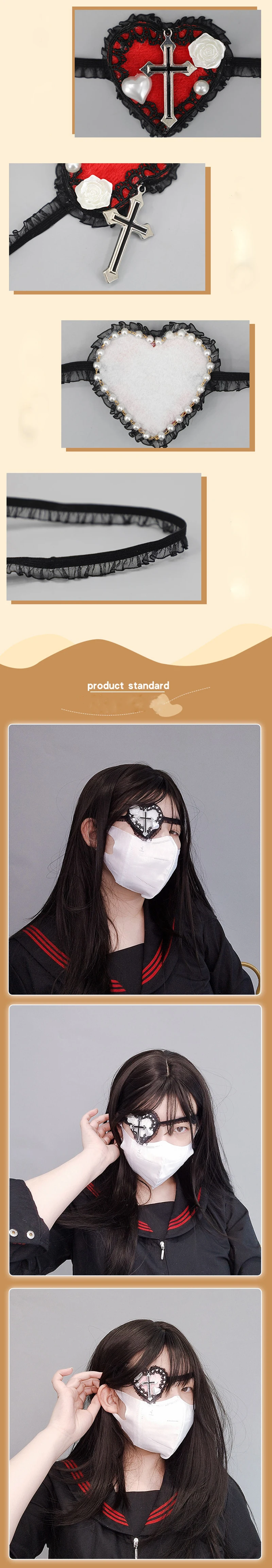 Lolita Gothic One Eye Maske Cosplay Anime Halloween Party Kostüme Prop Kostüm Weihnachten Dame Mädchen Herz Brillen Weihnachten Geschenke – Detail 2