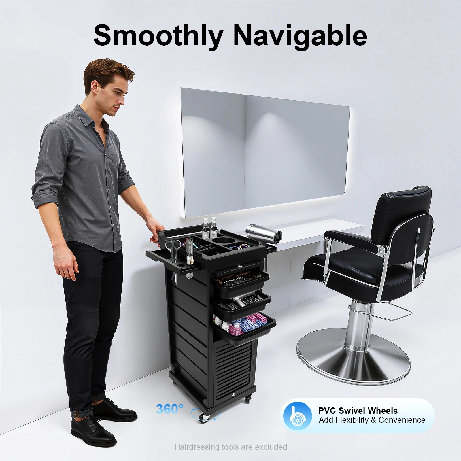 Lockable 7-Tier Beauty Cart with Wheels, Mobile Hairdressing Trolley for Salon Cosmetics Storage Organizer