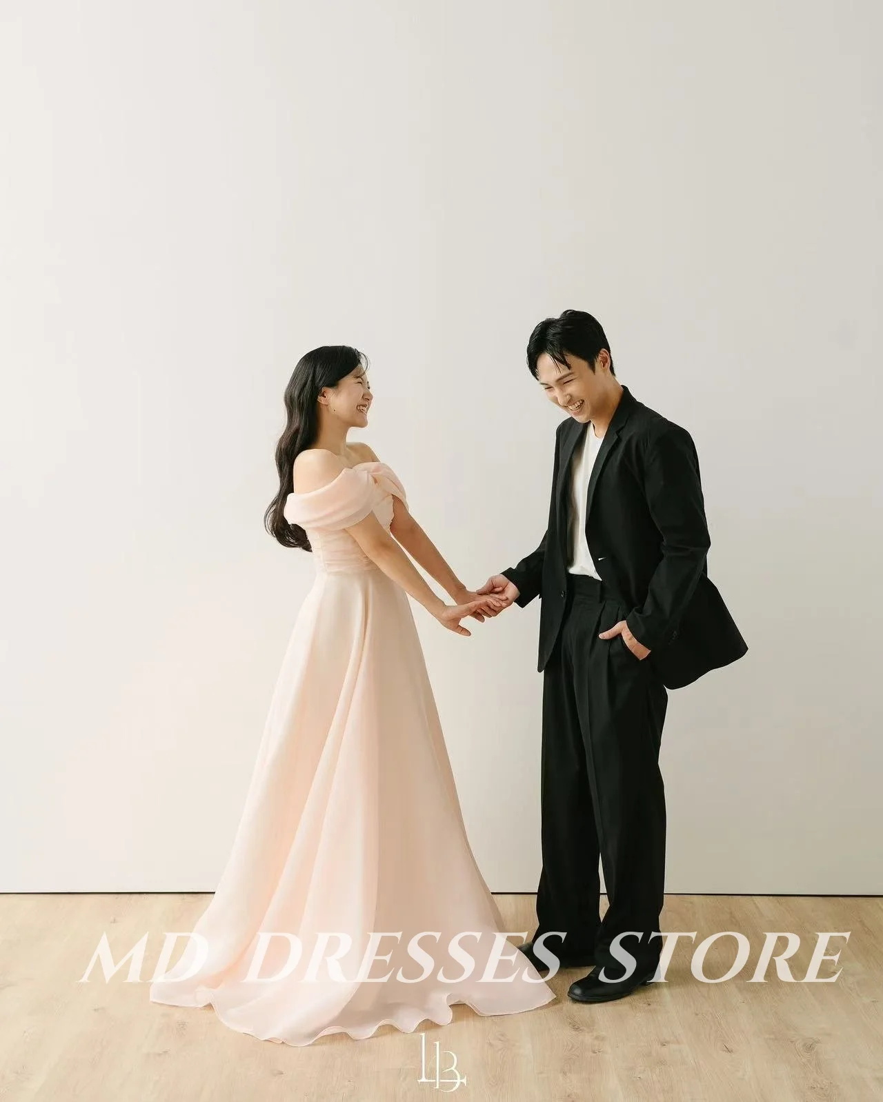 MD 2025 Simple A-line Blush Pink Wedding Dresses Chiffon Off The Shoulder Floor-Length Korea Photo shoot Bride Gowns Customized