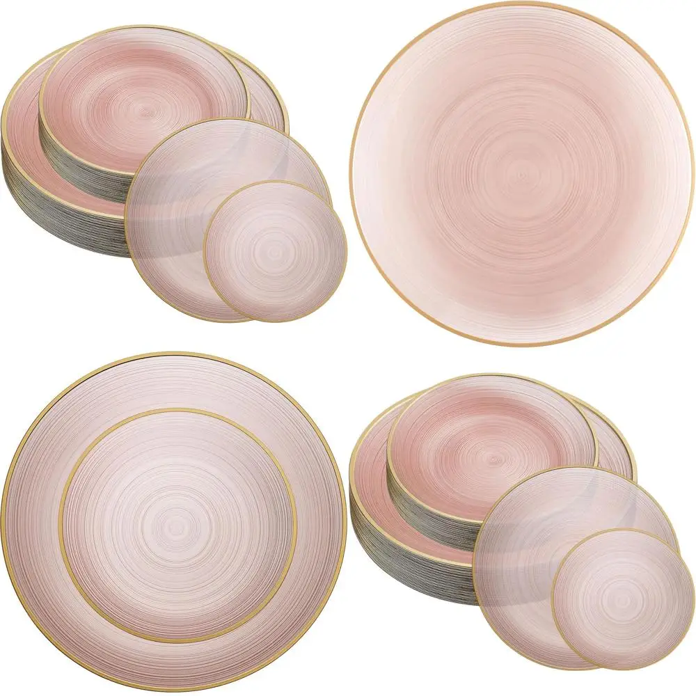 

Elegant 128-Piece Crystal-Inspired Plastic Plates Set: 64 7 & 64 10 Rose with Gold Edge