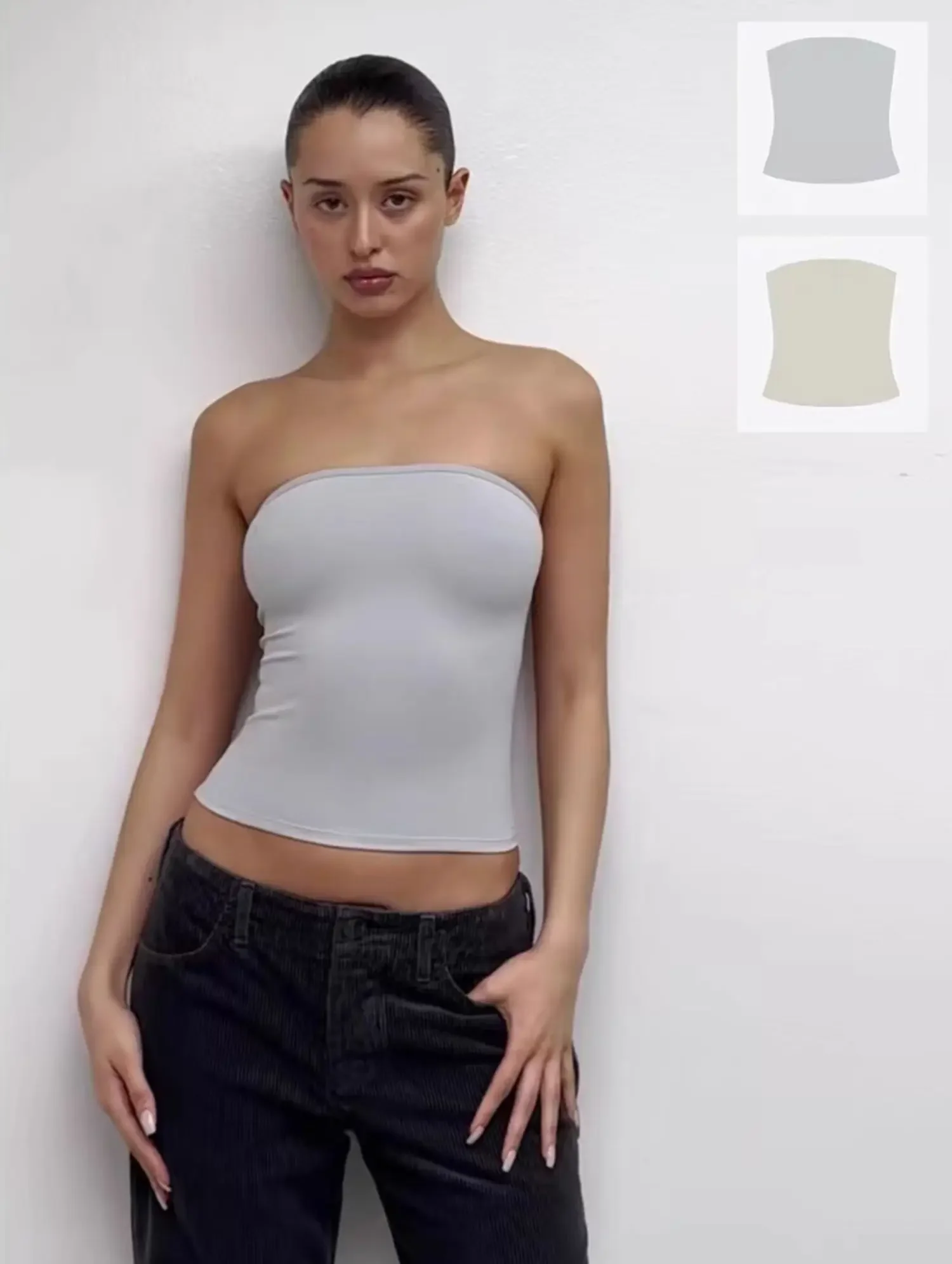 

Tank new color soybean color misty blue sleeveless top Kiko's same style minimalist and fitted short top