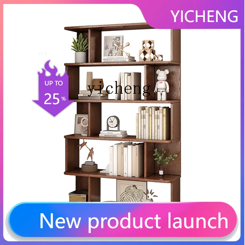 LYY  solid wood bookshelf integrated wall floor shelf living room lattice calligraphy student storage bookcase