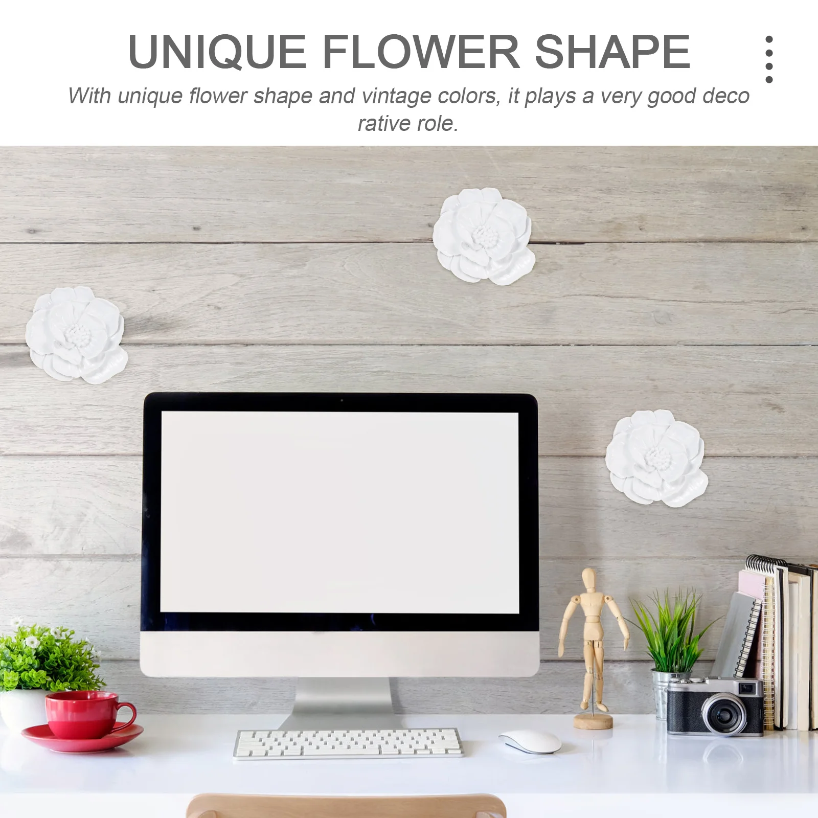 

White Resin Peony Flower Wall Decor 3D Home Living Room Bedroom Decorative Wall Hanging Ornament Stereo Peony Adorn