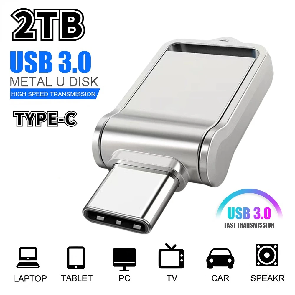 2TB TYPE C USB Flash Drive 2 IN 1 USB Stick 3.0 2TB Pen Drive Waterproof Pendrive Memory Disk For Computer/ Phone/MacBook Tablet