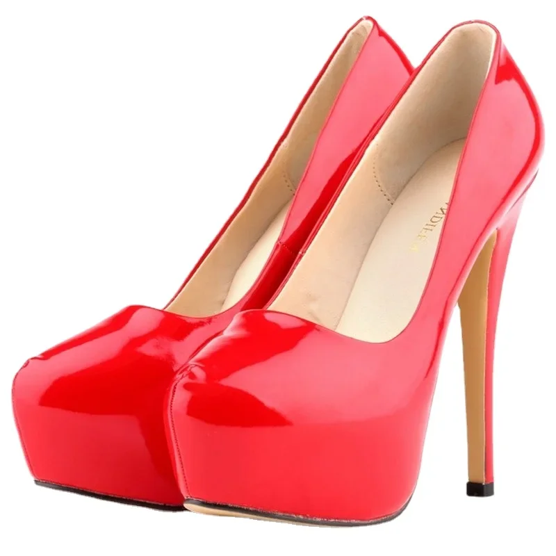 Escarpins à talons hauts de 14cm pour femmes, chaussures de mariage à bout rond, talons aiguilles, Sexy, rouge, noir, grande taille