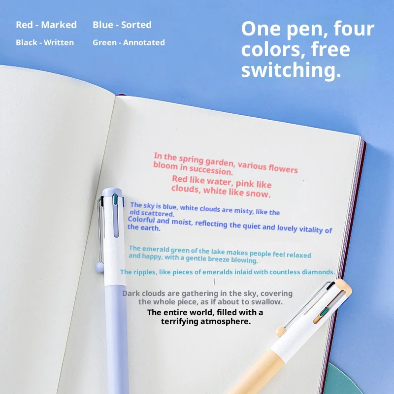 Zennyth 4-in-1 Multi Color Gel Pen Roller Non Trace Pen Clip Quick Drying 0.5 Double Bead Writing Stationery Student Marker Pens