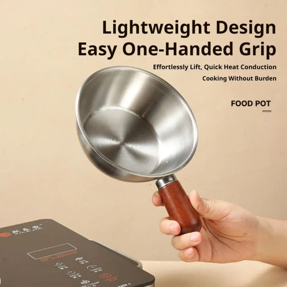 Lightweight Mini Anti-scalding Pot High Quality Wooden Handle Omelette Frying Pan Stainless Steel Household Kitchen Small Pot