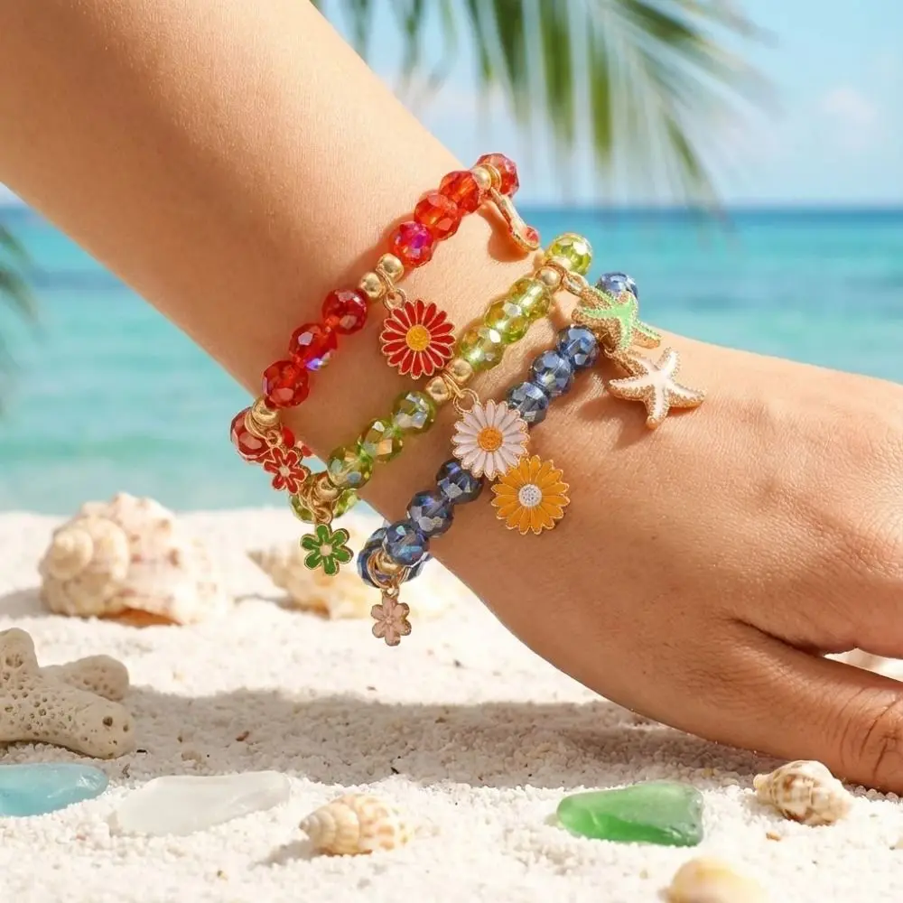 

Sweet Starfish Charm Sunflower Bracelet Flower Bead Cherry Bead Crystal Bead Bracelet Beaded Chain Bracelet Summer Accessories