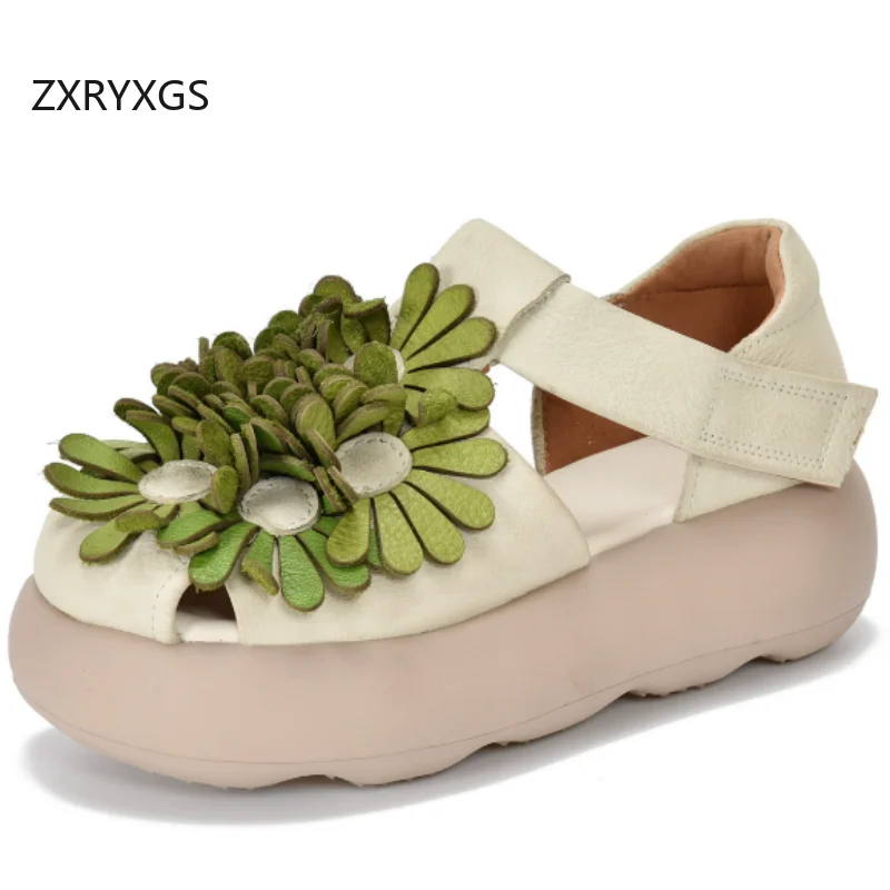 ZXRYXGS Summer Top Layer Cowhide Flowers Spell Colors Women's Fashion Sandals Platform Height Increase Sandals Trendy Shoes 2026