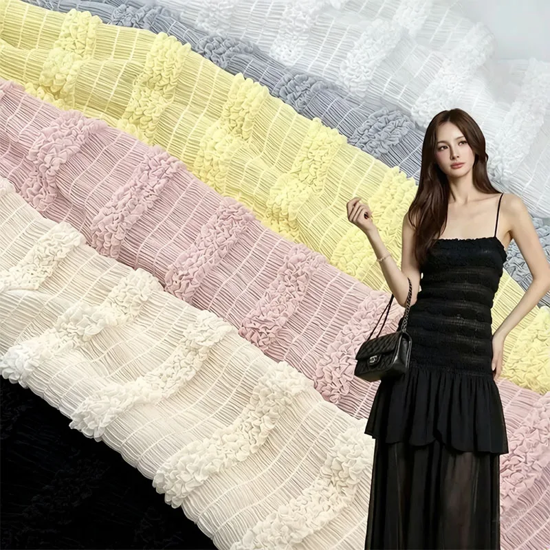 

Striped Elastic Pleated Fungus Edge Chiffon Fabric Women's Dress Wedding Dress Shirt Embroidered Fabric Sewing