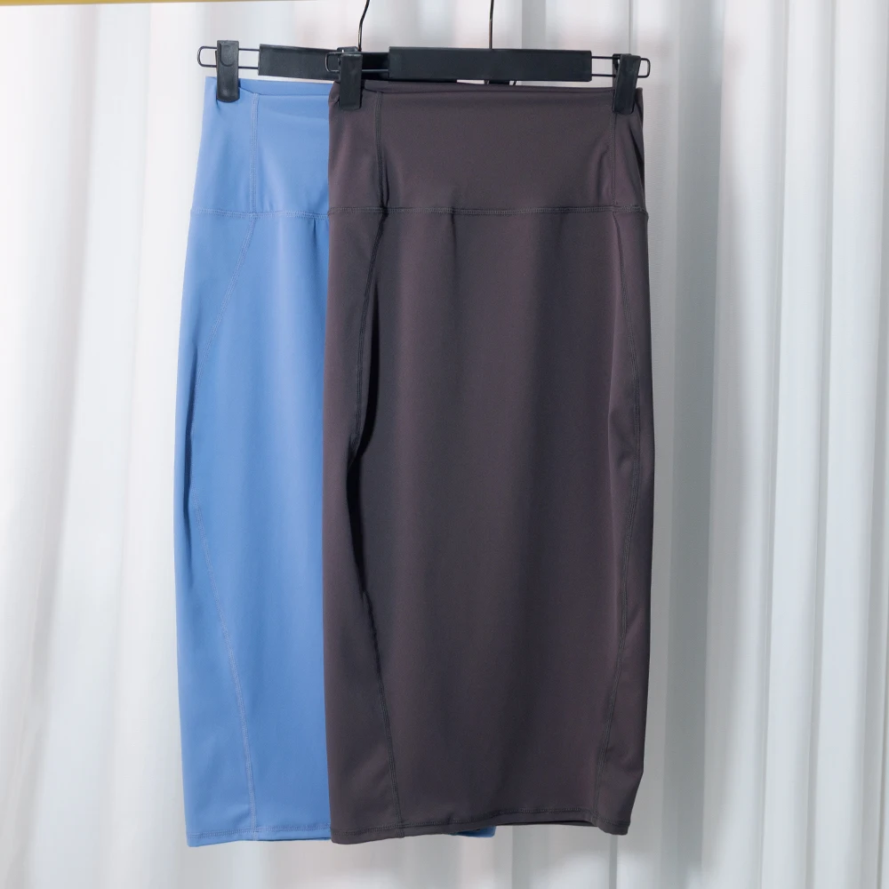 Bodycon Skirt Half Skirt High Elastic High Waist Yoga Spring Summer Mid-Length Retro Nude Feel Slim Fit Slimming Slit Elegant La