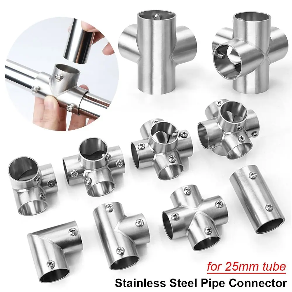 1Pcs Tee Straight Elbow Pipe Connector 2/3/4/5/6 Way 25mm Tube Joint Stainless Steel Clothesline Shelf Joints Furniture Hardware