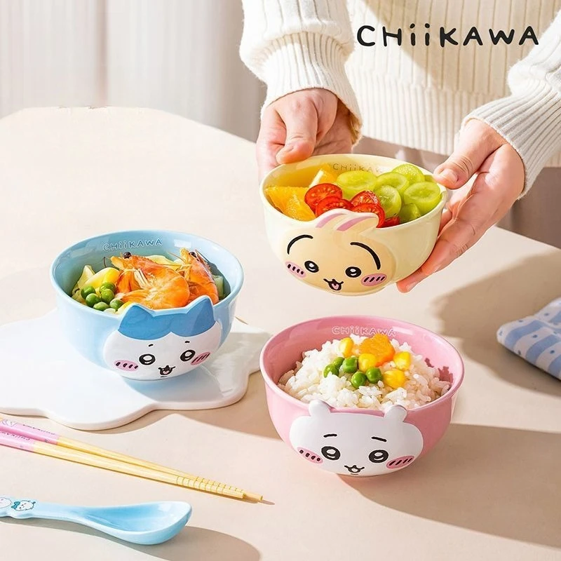 Cartoon Kawaii Ceramics Rice Bowl Tableware Thick Material Exquisite Workmanship Glazed Smooth Easy Clean Good Looks Chiikawa