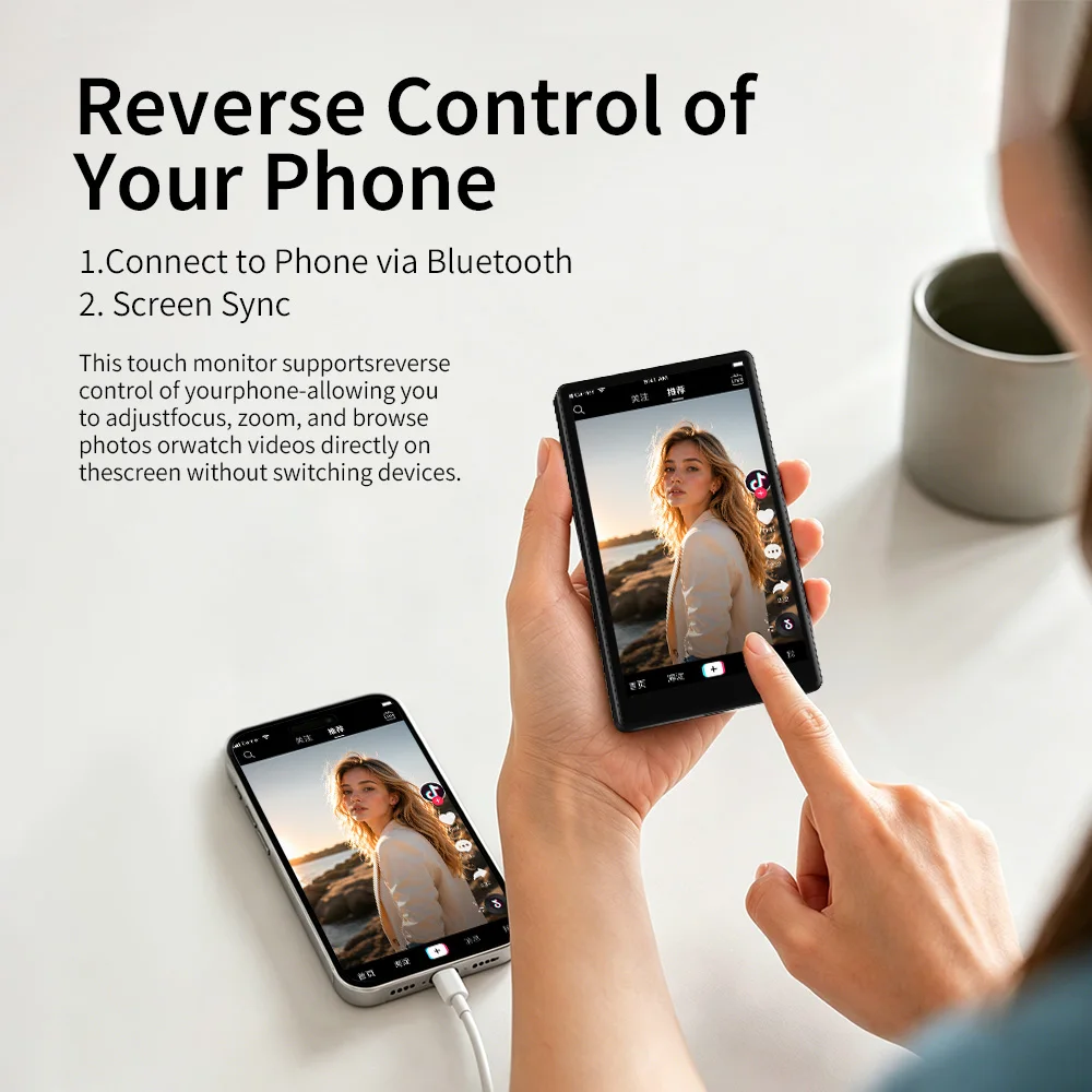 Vlog Selfie Monitor Screen for iPhone  Android Magnetic Back Camera Monitor with Speaker Supports reverse operation of the phone view 2