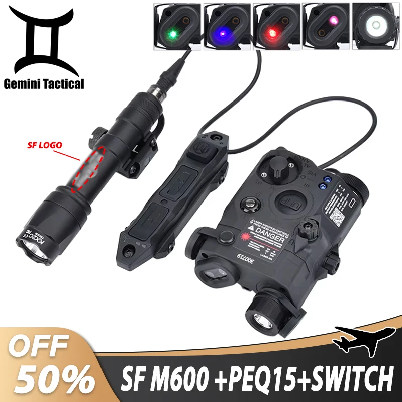 WADSN Tactical PEQ-15 equipments Red Green Blue Powerful Laser Dot IR Indicator Airsoft SF M600C Flashlight Dual Control Switch