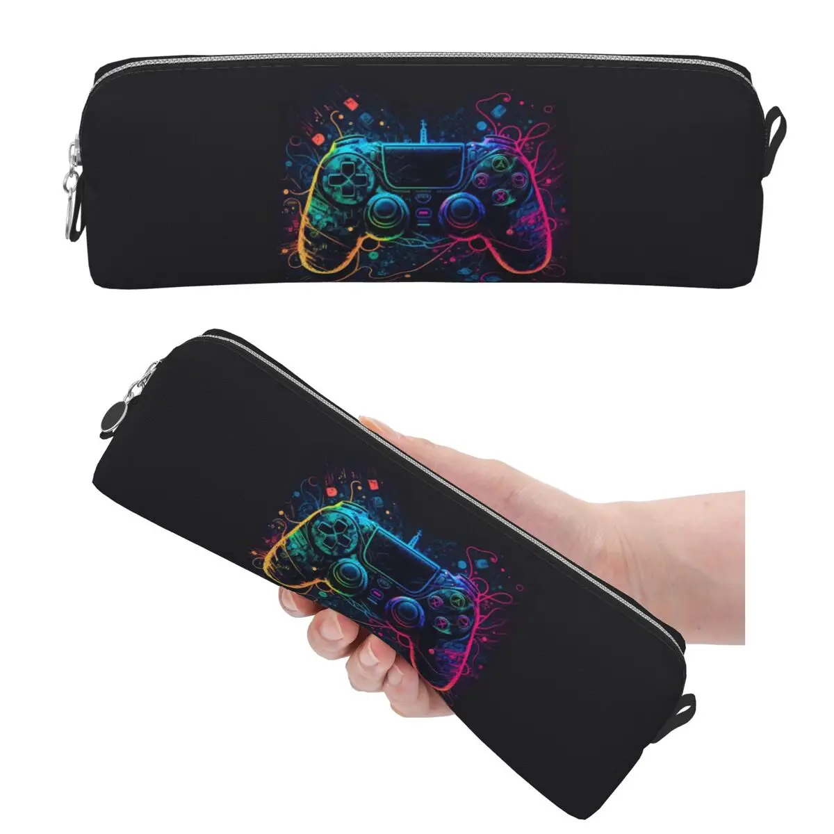 Neon Light Game Controller Gamepad Pencil Cases Pen Box Pencil Bag Large Storage Pencil Pouch Storage Stationery Supplies