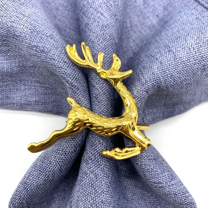 Ouro e Prata Christmas Deer Napkin Ring, Elk Holder para Festa de Natal, Decoração de Mesa, Decoração de Casa, 6pcs