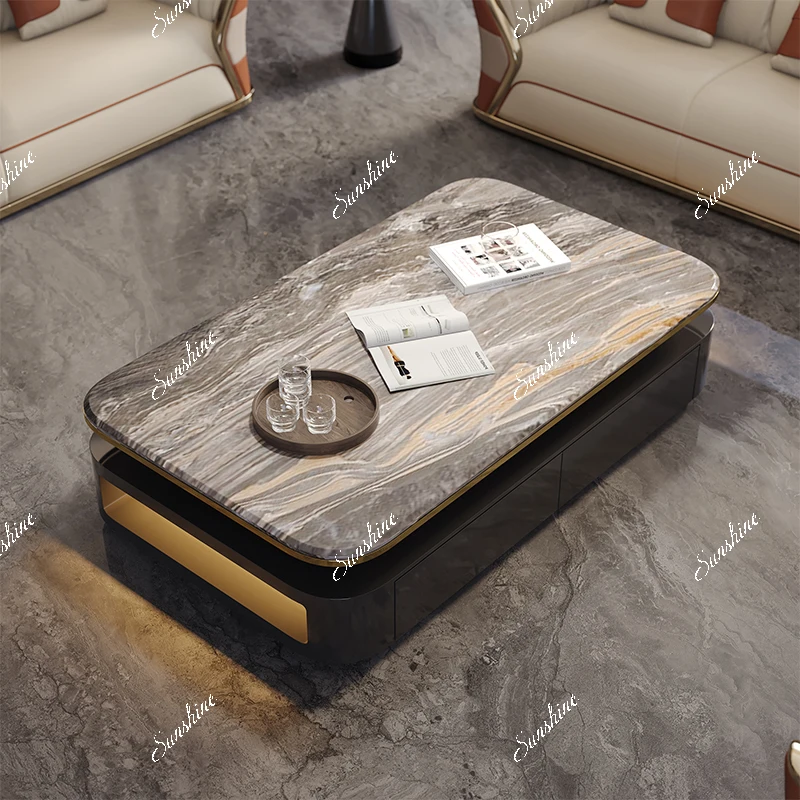 

Light luxury creative high-end sense oversized apartment luxury stone black coffee table FT