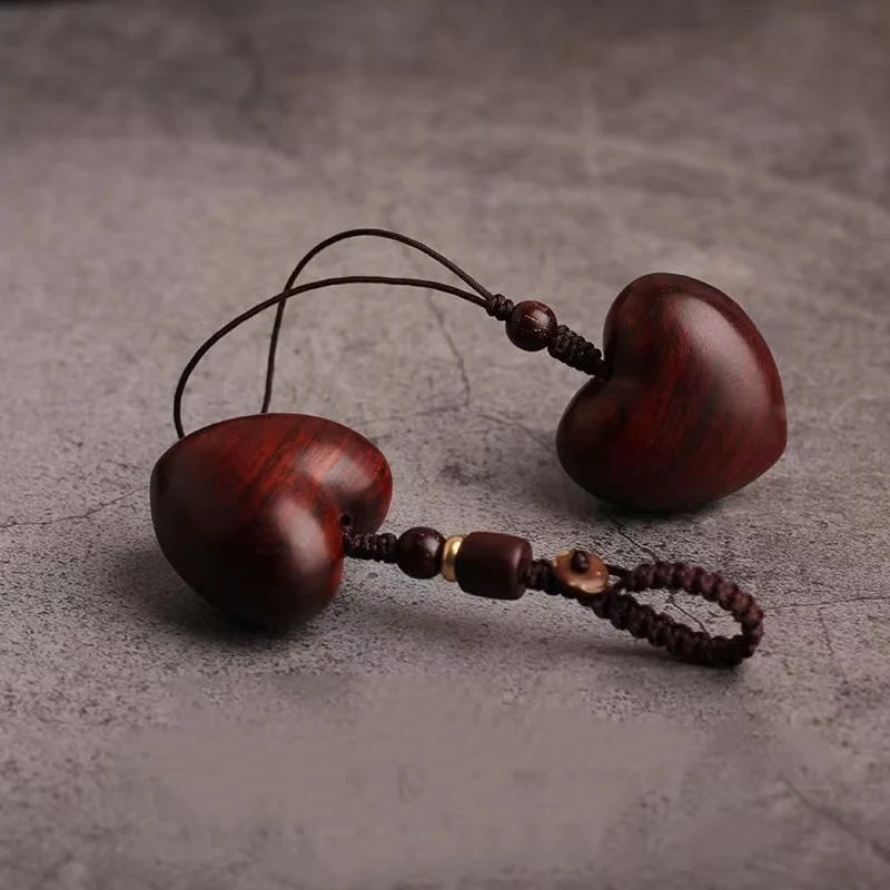 Original Creative Simple Rosewood Red Love Woman Mobile Phone Chain Hand-woven Solid Wood Car Key Chain Couple Gifts Wholesale