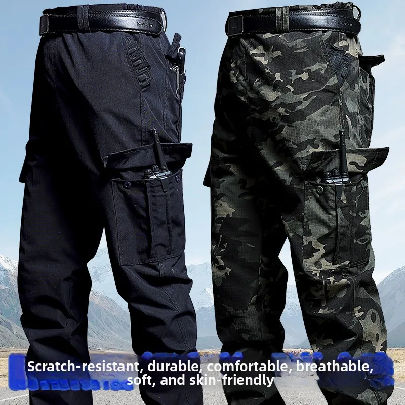 Summer New American Camouflage Style Outdoor Work Trousers Men's Straight Leg Multi-Pocket Casual Pants Wear-Resistant Labor ...