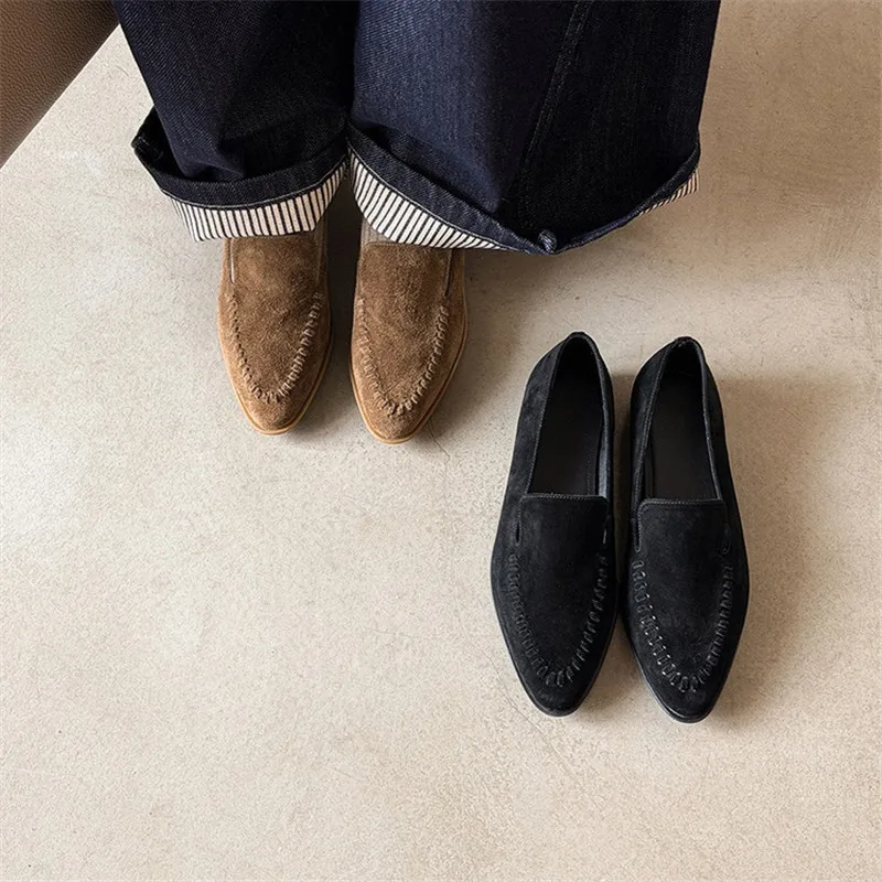New Spring/Autumn Women Loafers Sheep Suede Leather Shoes for Women  Round Toe Low Heel Shoes Slip-on Women Pumps Daily Shoes view 3