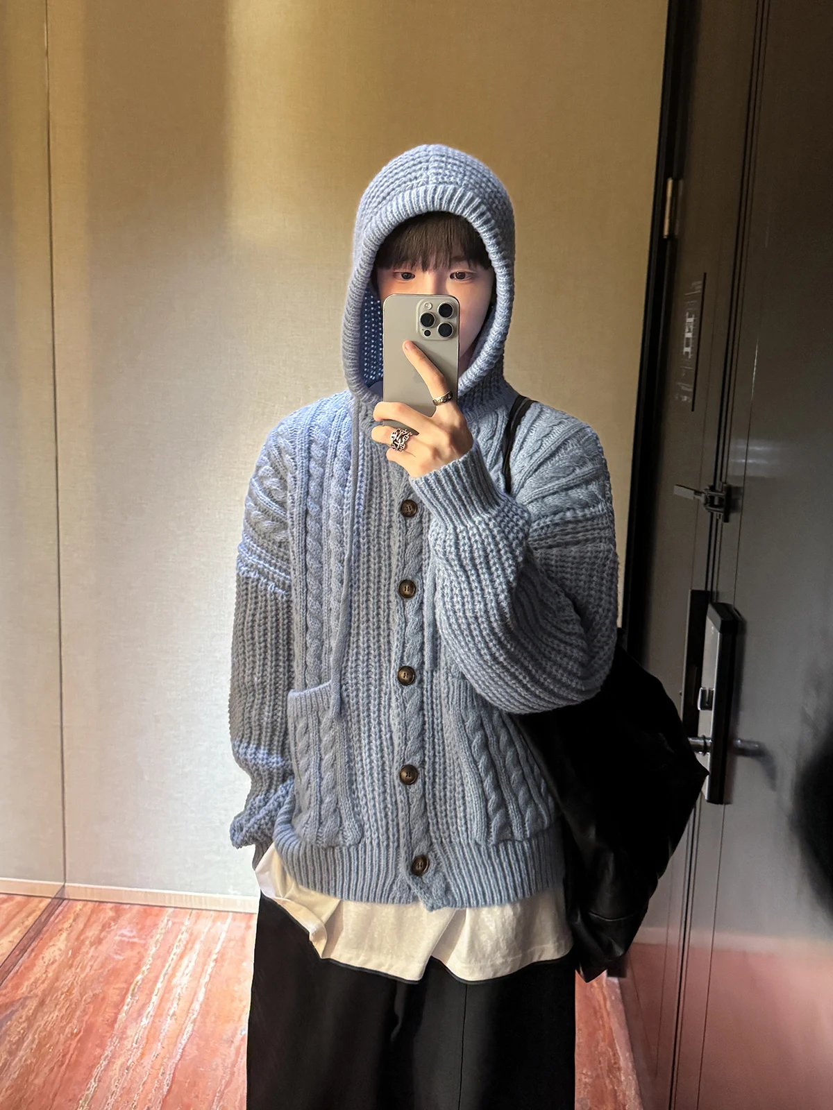 

Американский ретро-корейский вязаный свитер-шапка унисекс, повседневная вязаная верхняя одежда для пар с длинными рукавами