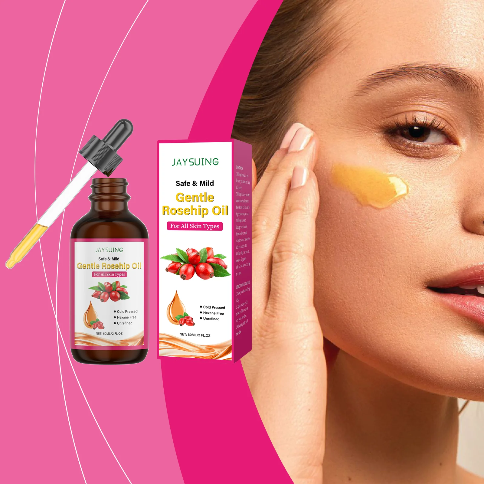 Rosehip Seed Oil for Face Cold Pressed Anti-Aging Serum Scar Treatment Wrinkle Firming Body Massage Skin Moisturizer Essence