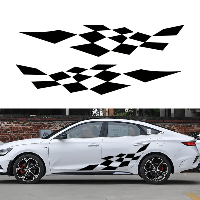 

2PCS Car checkered Decals Racing Stickers Car Body Modified Sport Style Stripe Sticker Decalfor Cars For Universal car