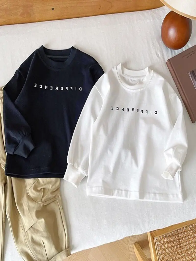 Early Autumn Cotton Long Sleeve Loose Children's T-shirt Boys' Inner Wear Base Shirt Fashionable Korean Style Middle And Larg...