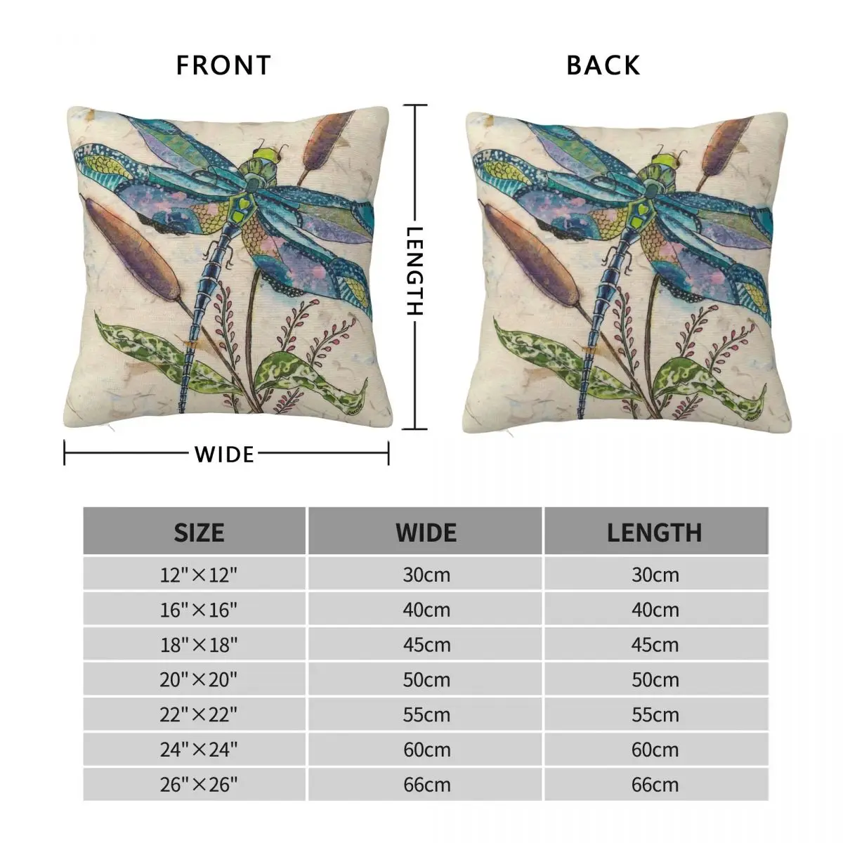 Dragonfly And Cattails Square Pillowcase Polyester Linen Velvet Printed Zip Decor Car Cushion Cover Wholesale 45x45