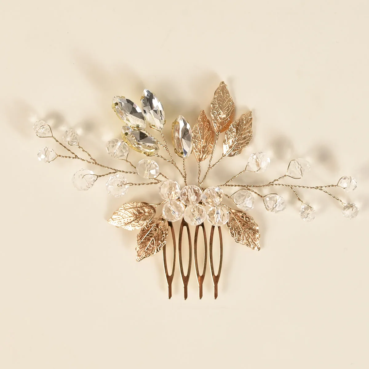 Fashion Bridal Hair Comb White Pearl Rhinestone Golden Flower Women Hair Clip Wedding Jewelry Hair Accessories  Women Headpiece