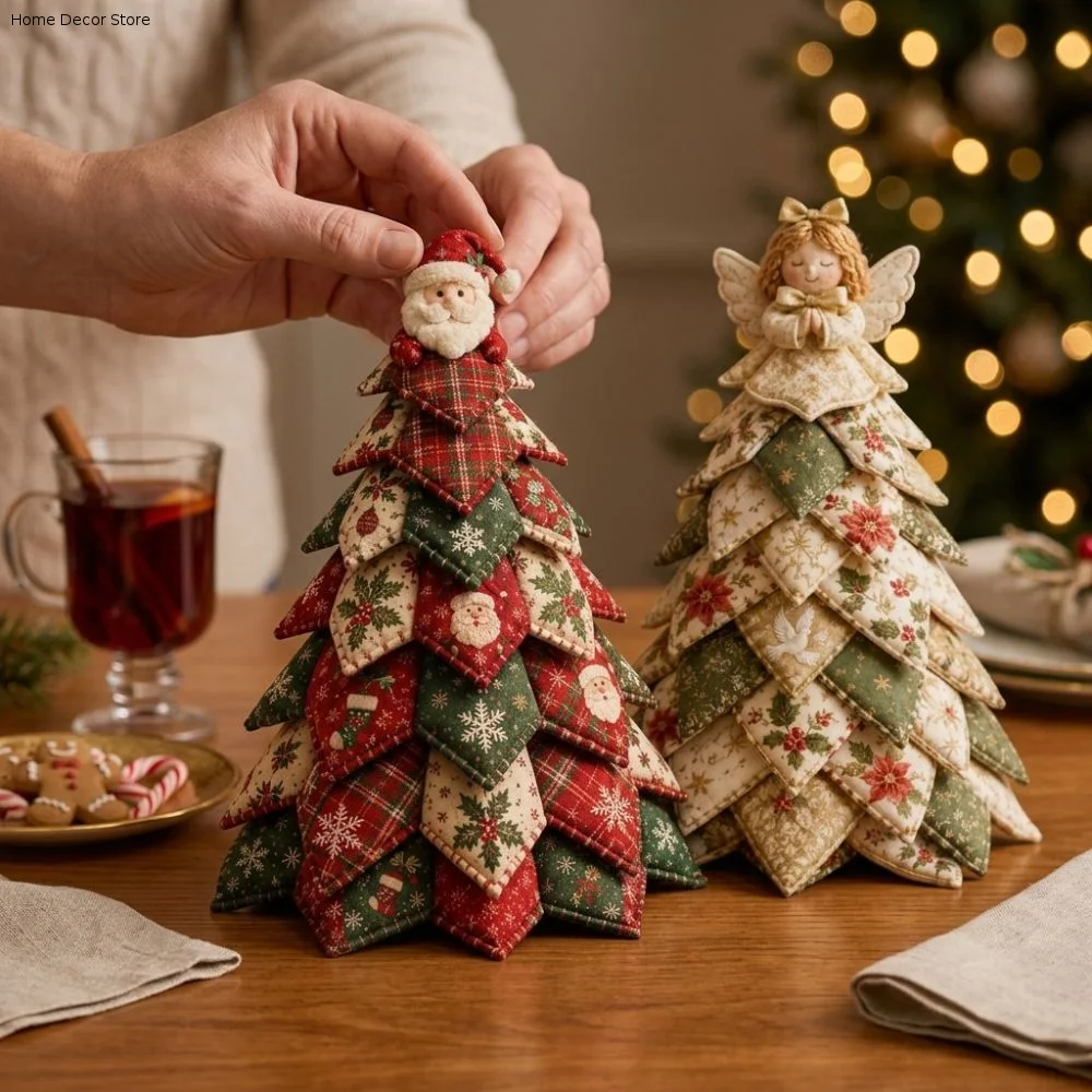 Vintage Style DIY Quilted Christmas Tree Kit Beginner‑Friendly Snowman Elk 3D Tabletop Christmas Sewing Kit Handcraft