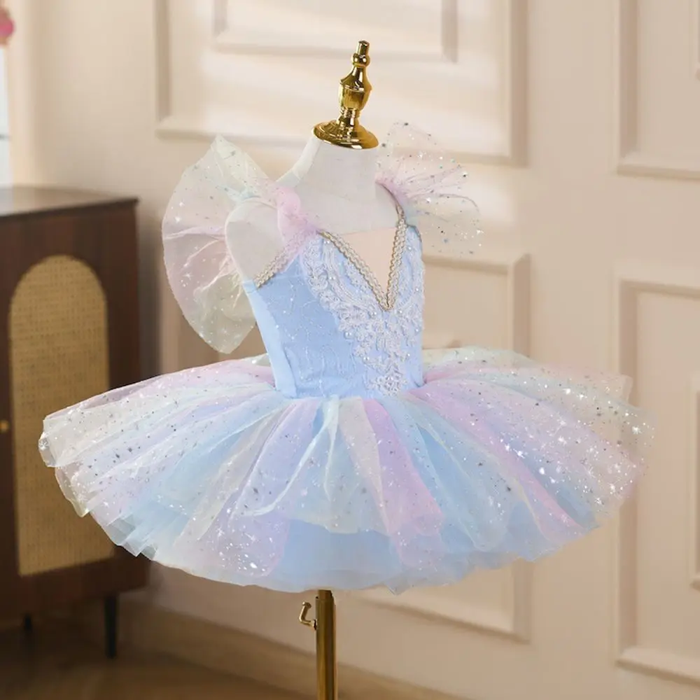 Mode pailletten kinderen balletjurk gezwollen feestjurk prestatiekleding moderne prinsessenjurk dans
