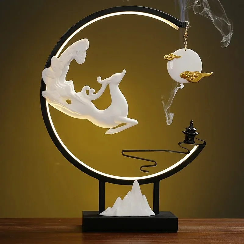 FX-1  new chinoiserie zen chang'e flying to the moon creative backflow incense burner home living room office desktop decoration