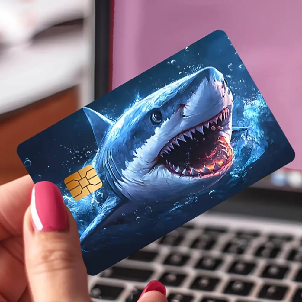 Great White Shark Credit Card Sticker Bubble Free High Quality PVC Decal For EBT Transit Key Small Chip Credit Debit Cards