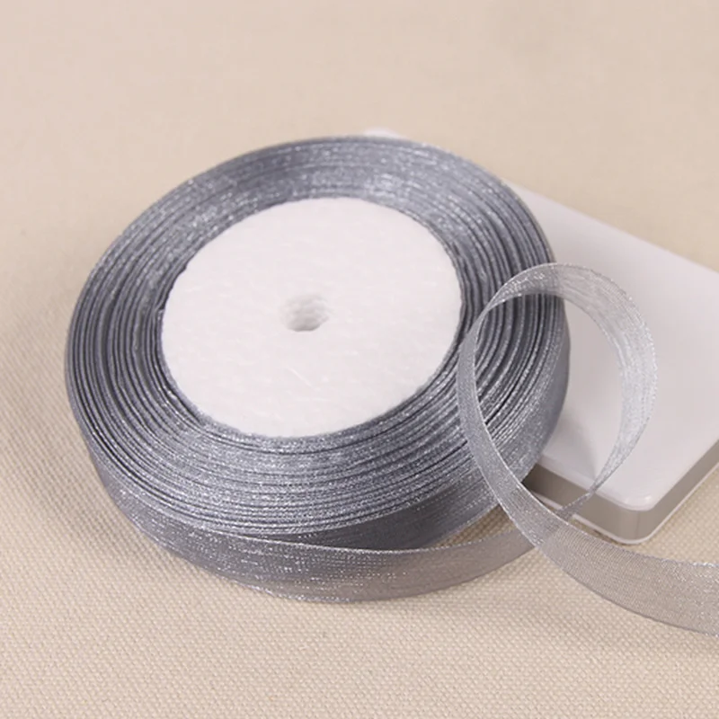 15/20/25/40/50 مللي متر الفضة رمادي الأورجانزا الشريط DIY بها بنفسك هدية التعبئة والتغليف الحرفية الملابس الخياطة النسيج القوس الشريط حفل زفاف الديكور