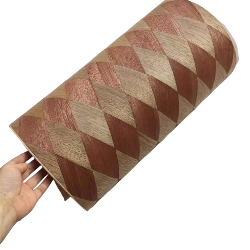 Natural Wood Braided Veneer Parquet with Fleece for Furniture Home Hotel Decor Block Rhombus Diamond0.2-0.3mm