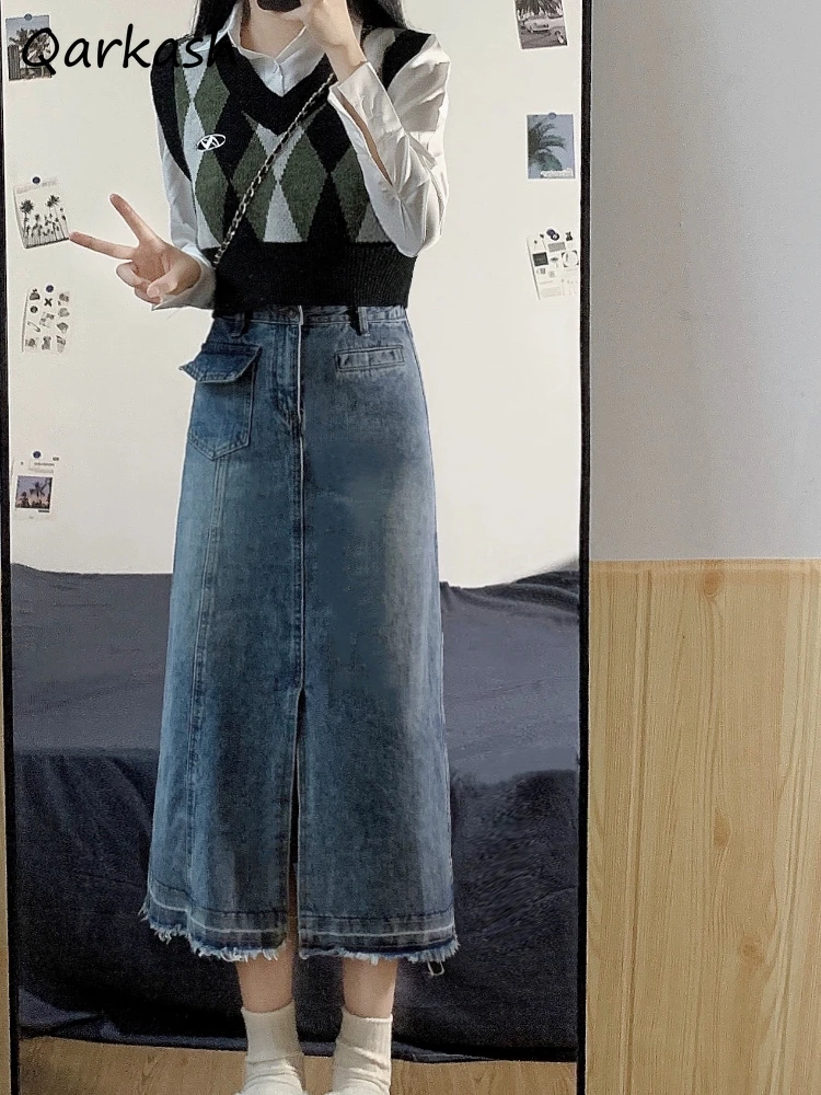 

Slouchy Spring Women Skirts Denim Comfortable American Style Baggy All-match Hipster Streetwear Prevalent Mujer Slit Unique Ins