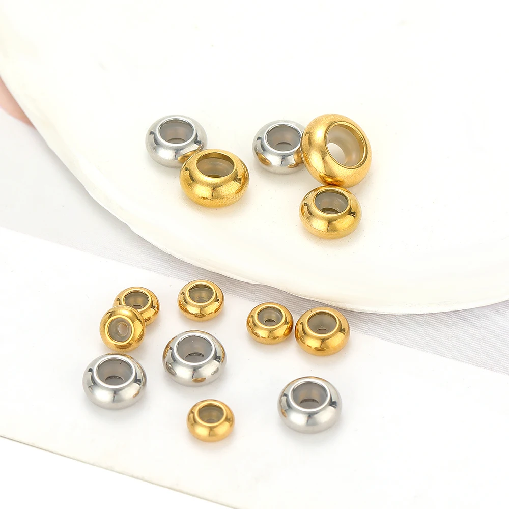 20 pezzi di perline di regolazione in oro in acciaio inossidabile, perline distanziatrici con tappo per anello in silicone antiscivolo per la creazione di gioielli, forniture per braccialetti