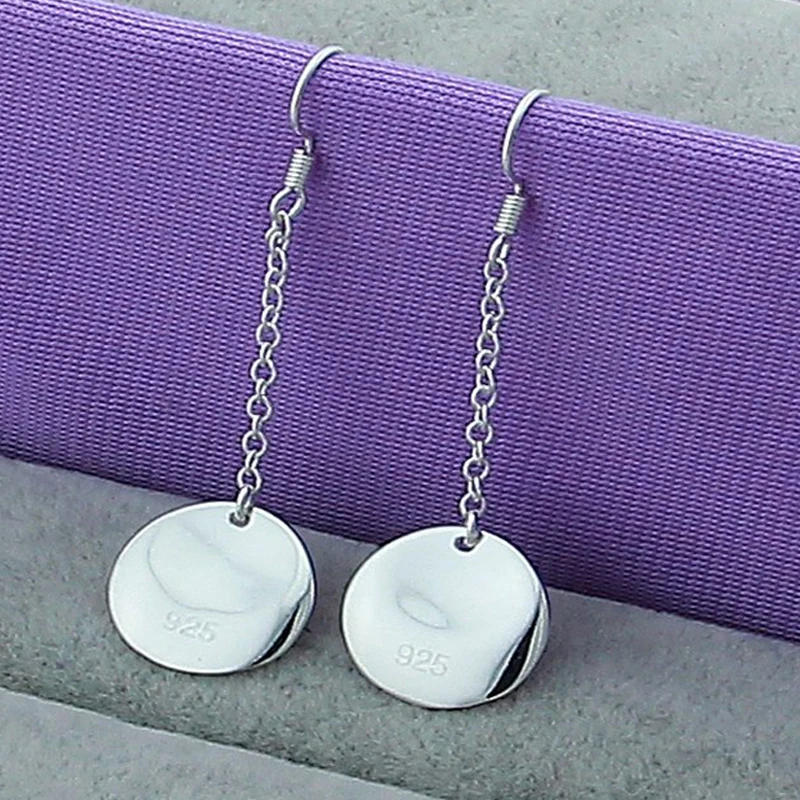 

925 Sterling Silver Smooth Round Brand Earrings For Women Wedding Party Fashion Charm Jewelry