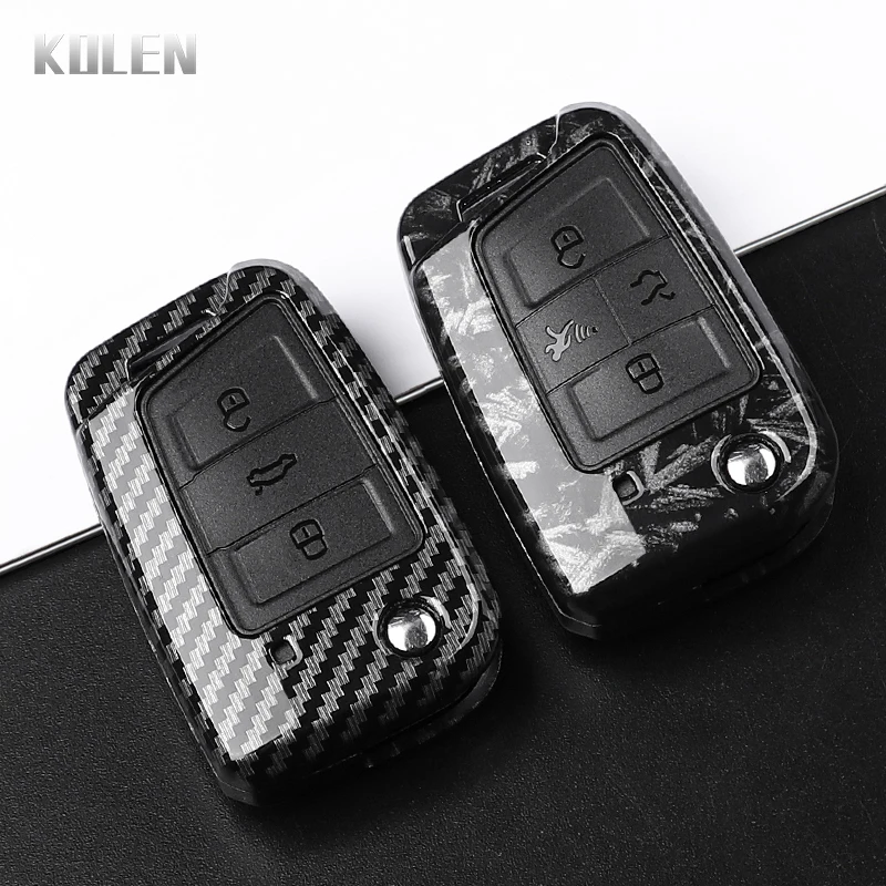 ABS Carbon Fiber Style Car Key Case Cover For Volkswagen VW Golf 7 ALLTRACK MK7 Tiguan SEAT Ateca Leon FR 2 Ibiza Skoda Octavia